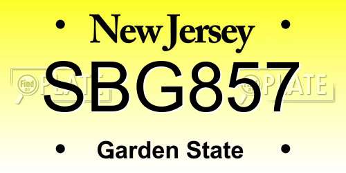 SBG857 New Jersey License Plate