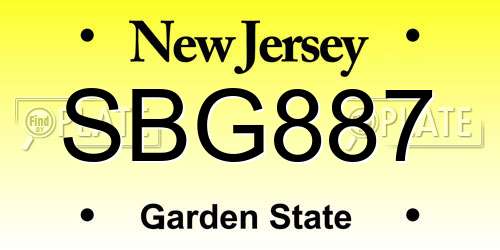 SBG887 New Jersey License Plate