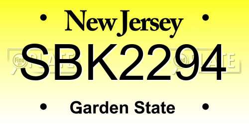 SBK2294 New Jersey License Plate