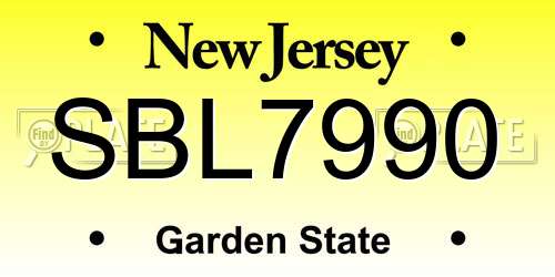 SBL7990 New Jersey License Plate