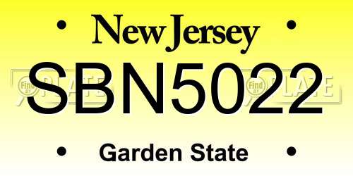 SBN5022 New Jersey License Plate