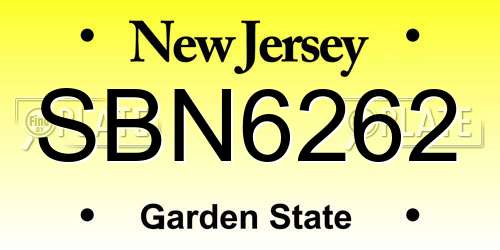 SBN6262 New Jersey License Plate
