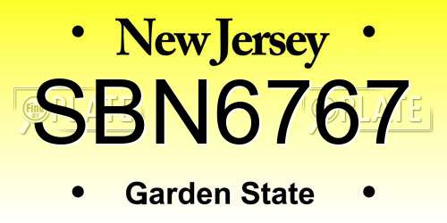 SBN6767 New Jersey License Plate