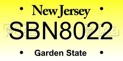 SBN8022 New Jersey License Plate