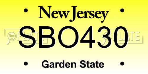SBO430 New Jersey License Plate