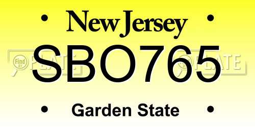 SBO765 New Jersey License Plate