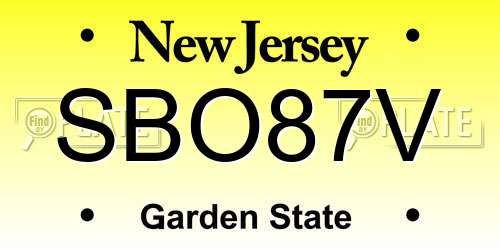SBO87V New Jersey License Plate