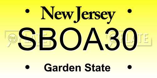SBOA30 New Jersey License Plate