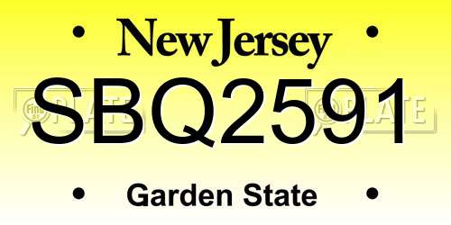 SBQ2591 New Jersey License Plate