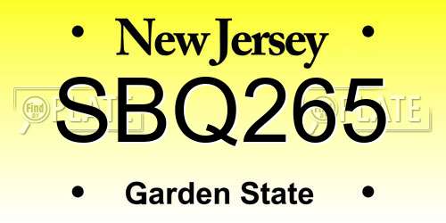 SBQ265 New Jersey License Plate