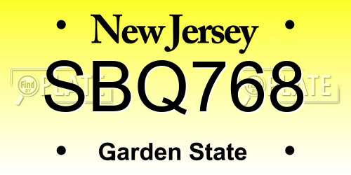 SBQ768 New Jersey License Plate