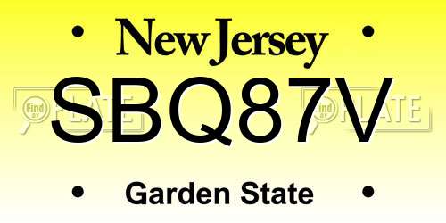 SBQ87V New Jersey License Plate