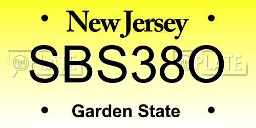 SBS38O New Jersey License Plate