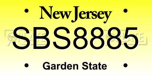 SBS8885 New Jersey License Plate