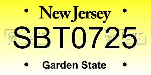 SBT0725 New Jersey License Plate