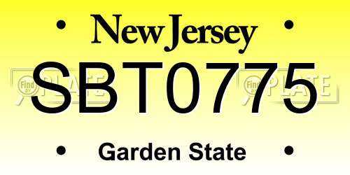 SBT0775 New Jersey License Plate