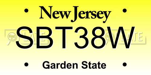 SBT38W New Jersey License Plate