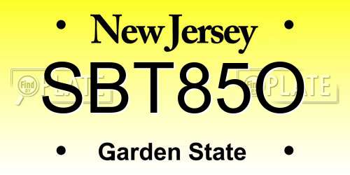 SBT85O New Jersey License Plate