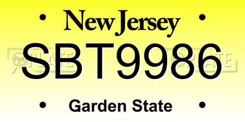 SBT9986 New Jersey License Plate