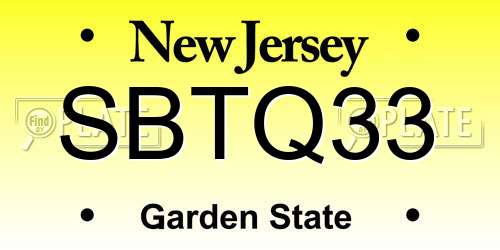 SBTQ33 New Jersey License Plate