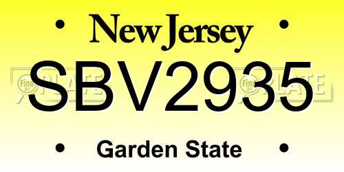 SBV2935 New Jersey License Plate