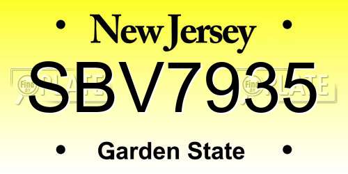 SBV7935 New Jersey License Plate