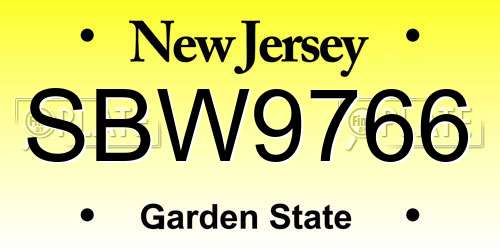 SBW9766 New Jersey License Plate