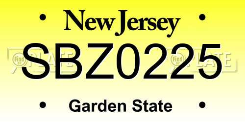 SBZ0225 New Jersey License Plate