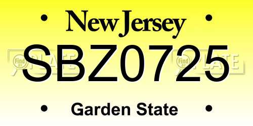 SBZ0725 New Jersey License Plate