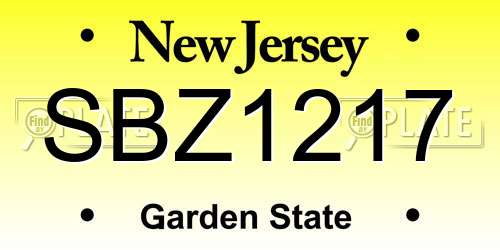 SBZ1217 New Jersey License Plate