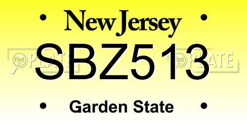 SBZ513 New Jersey License Plate