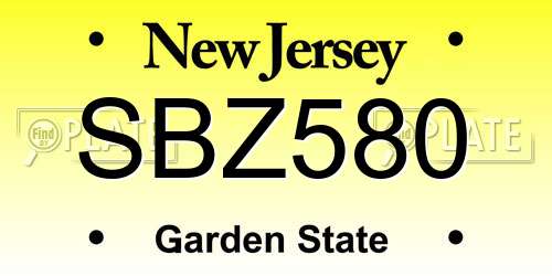 SBZ580 New Jersey License Plate