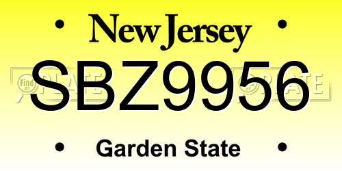 SBZ9956 New Jersey License Plate