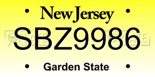 SBZ9986 New Jersey License Plate