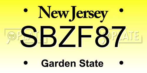 SBZF87 New Jersey License Plate