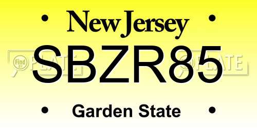 SBZR85 New Jersey License Plate