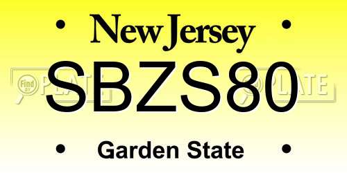 SBZS80 New Jersey License Plate