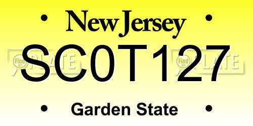 SC0T127 New Jersey License Plate