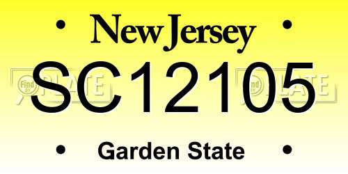 SC12105 New Jersey License Plate