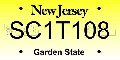 SC1T108 New Jersey License Plate