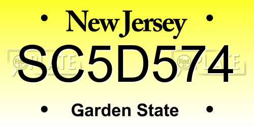 SC5D574 New Jersey License Plate