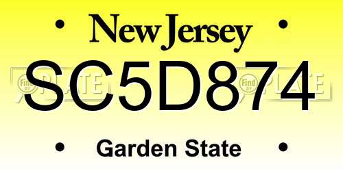 SC5D874 New Jersey License Plate