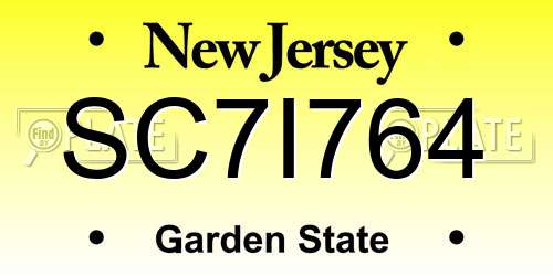 SC7I764 New Jersey License Plate
