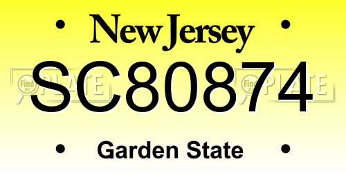 SC80874 New Jersey License Plate