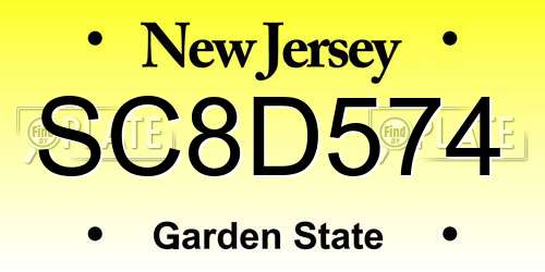SC8D574 New Jersey License Plate