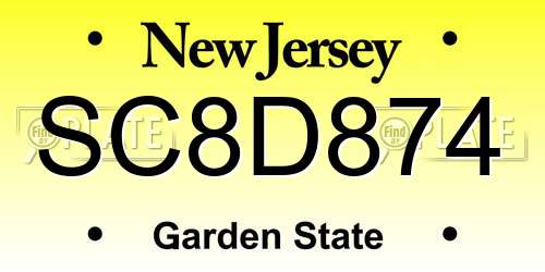 SC8D874 New Jersey License Plate