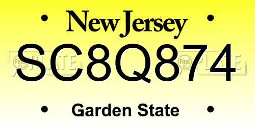 SC8Q874 New Jersey License Plate