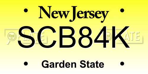 SCB84K New Jersey License Plate