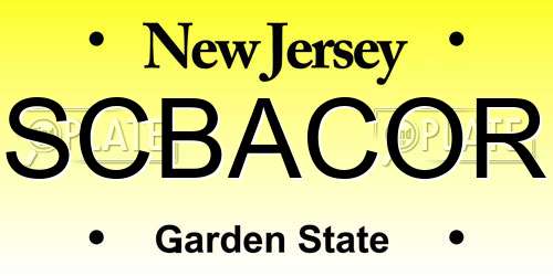 SCBACOR New Jersey License Plate