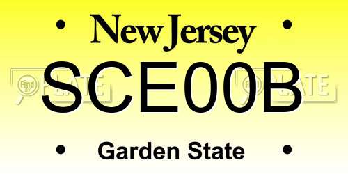SCE00B New Jersey License Plate